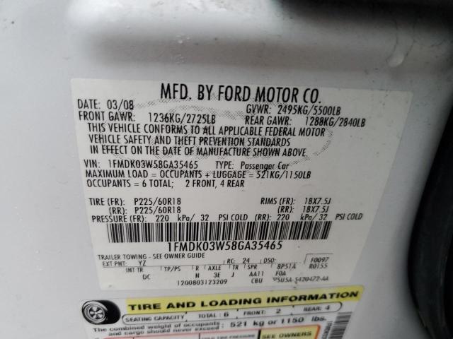 1FMDK03W58GA35465 - 2008 FORD TAURUS X LIMITED WHITE photo 12