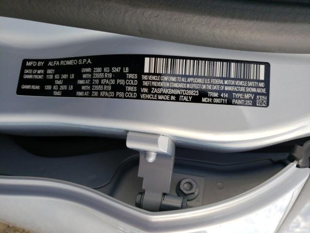 ZASPAKBN9N7D26823 - 2022 ALFA ROMEO STELVIO TI SILVER photo 13