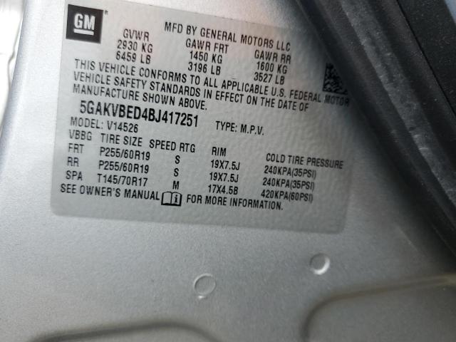 5GAKVBED4BJ417251 - 2011 BUICK ENCLAVE CXL SILVER photo 13