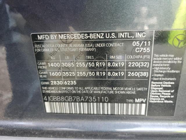 4JGBB8GB7BA735110 - 2011 MERCEDES-BENZ ML 350 4MATIC BLACK photo 12