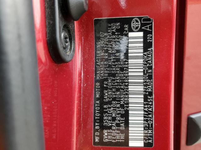 2T1BR32E48C867847 - 2008 TOYOTA COROLLA CE RED photo 12