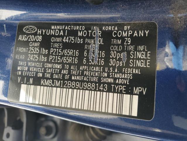 KM8JM12B89U988143 - 2009 HYUNDAI TUCSON GLS BLUE photo 12