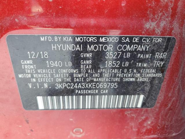 3KPC24A3XKE069795 - 2019 HYUNDAI ACCENT SE RED photo 13