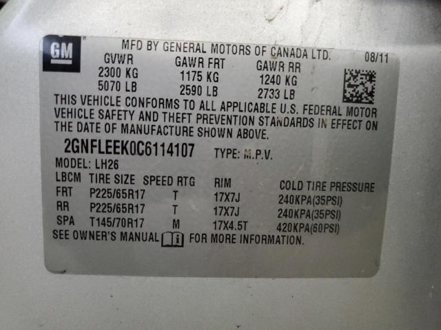 2GNFLEEK0C6114107 - 2012 CHEVROLET EQUINOX LT SILVER photo 13