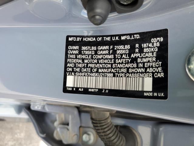 SHHFK7H45KU217888 - 2019 HONDA CIVIC SPORT 蓝色 照片 12