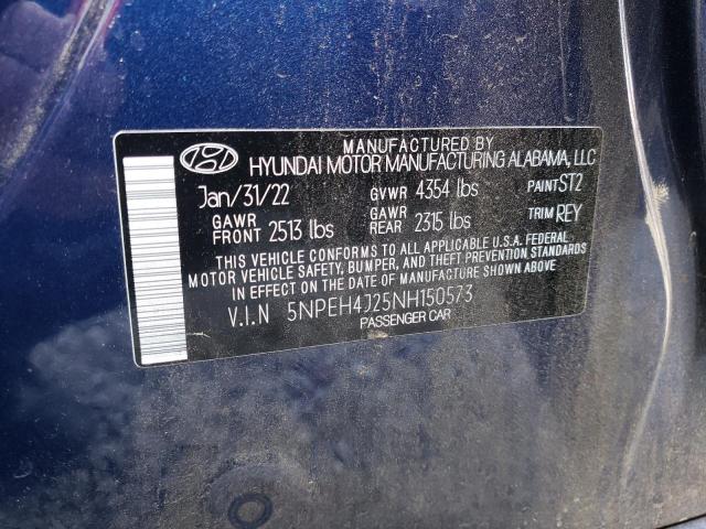 5NPEH4J25NH150573 - 2022 HYUNDAI SONATA LIMITED BLUE photo 12