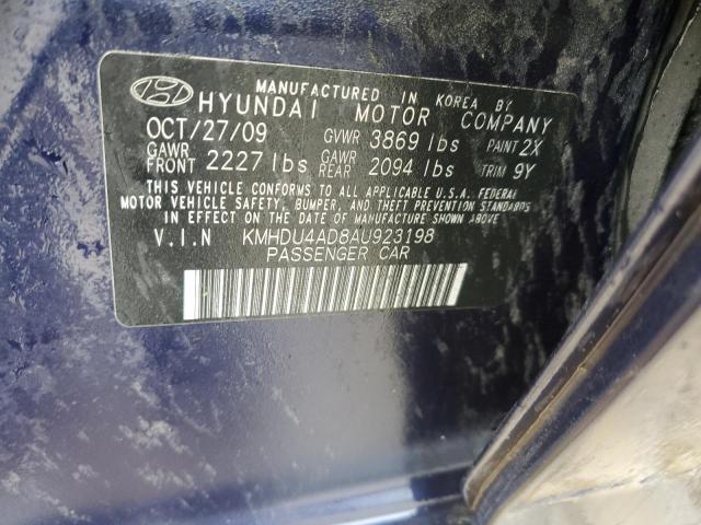 KMHDU4AD8AU923198 - 2010 HYUNDAI ELANTRA BLUE BLUE photo 12