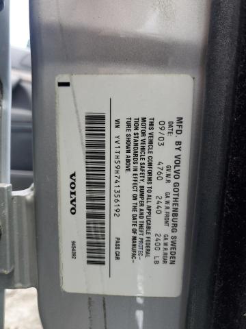 YV1TH59H741356192 - 2004 VOLVO S80 2.5T SILVER photo 12