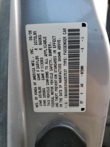 19UUA66296A057537 - 2006 ACURA 3.2TL SILVER photo 12