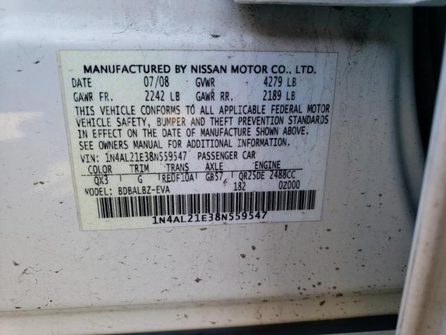 1N4AL21E38N559547 - 2008 NISSAN ALTIMA 2.5 WHITE photo 12