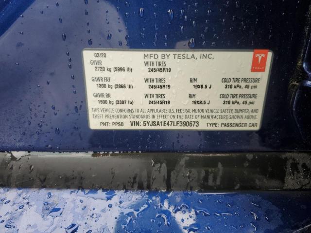 5YJSA1E47LF390673 - 2020 TESLA MODEL S BLUE photo 12
