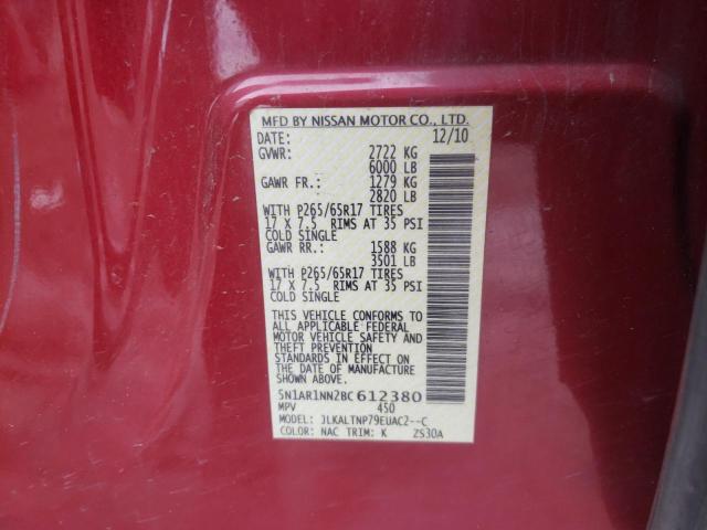 5N1AR1NN2BC612380 - 2011 NISSAN PATHFINDER S 栗色 照片 13