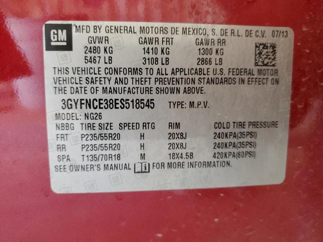 3GYFNCE38ES518545 - 2014 CADILLAC SRX PERFORMANCE COLLECTION BURGUNDY photo 14