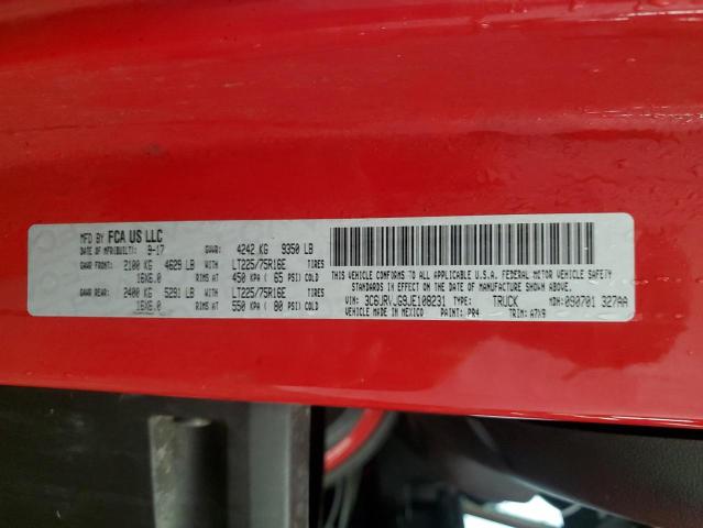 3C6URVJG9JE108231 - 2018 RAM PROMASTER 3500 HIGH წითელი ფოტო 14