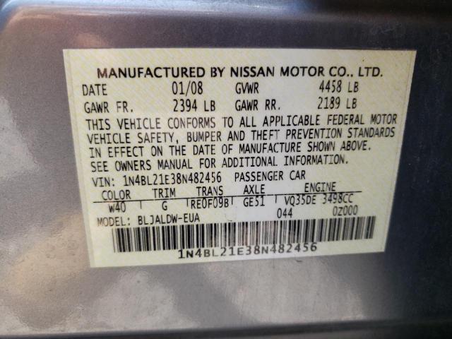 1N4BL21E38N482456 - 2008 NISSAN ALTIMA 3.5SE SILVER photo 12