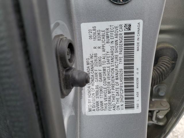 2HGFC2F81LH559259 - 2020 HONDA CIVIC SPORT SILVER photo 12