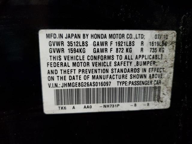 JHMGE8G26AS016097 - 2010 HONDA FIT BLACK photo 12