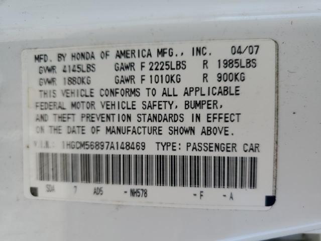 1HGCM56897A148469 - 2007 HONDA ACCORD EX WHITE photo 12