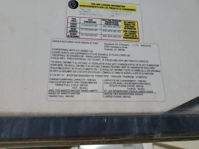 4YDF39730KZ990116 - 2019 KEYSTONE VOLTAGE WHITE photo 10