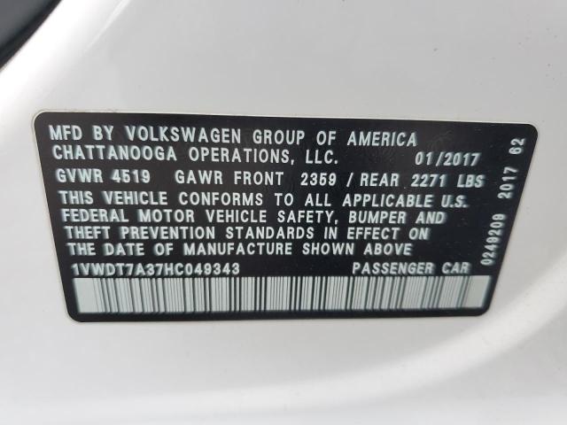 1VWDT7A37HC049343 - 2017 VOLKSWAGEN PASSAT R-LINE Սպիտակ լուսանկար 13