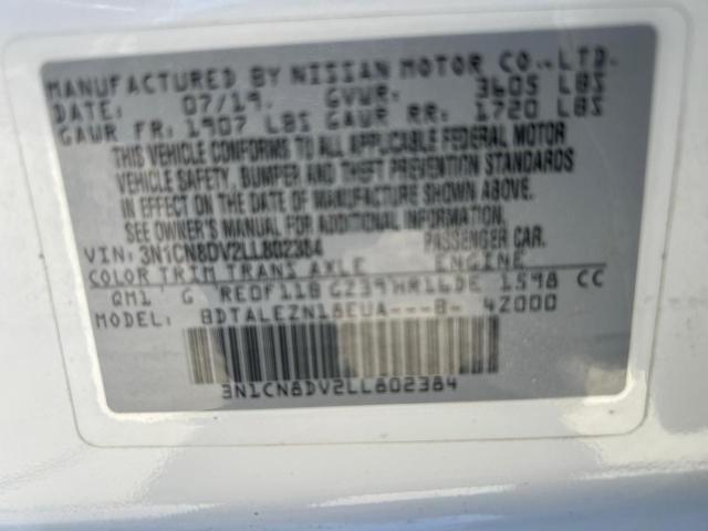 3N1CN8DV2LL802384 - 2020 NISSAN VERSA S WHITE photo 10