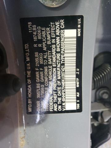 SHHFK7H46KU207421 - 2019 HONDA CIVIC SPORT GRAY photo 12