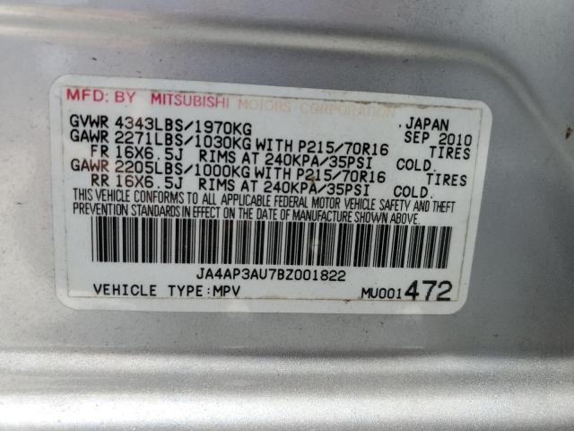 JA4AP3AU7BZ001822 - 2011 MITSUBISHI OUTLANDER ES SILVER photo 13