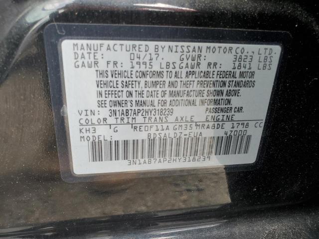 3N1AB7AP2HY318239 - 2017 NISSAN SENTRA S BLACK photo 12