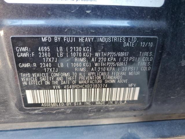 4S4BRDHCXB2383274 - 2011 SUBARU OUTBACK 3.6R PREMIUM CHARCOAL photo 13