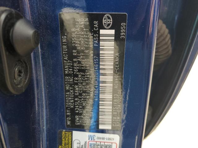 4T1BE46K37U146157 - 2007 TOYOTA CAMRY CE BLUE photo 12