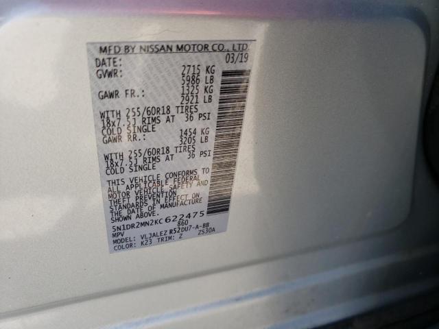 5N1DR2MN2KC622475 - 2019 NISSAN PATHFINDER S 石墨色 照片 12