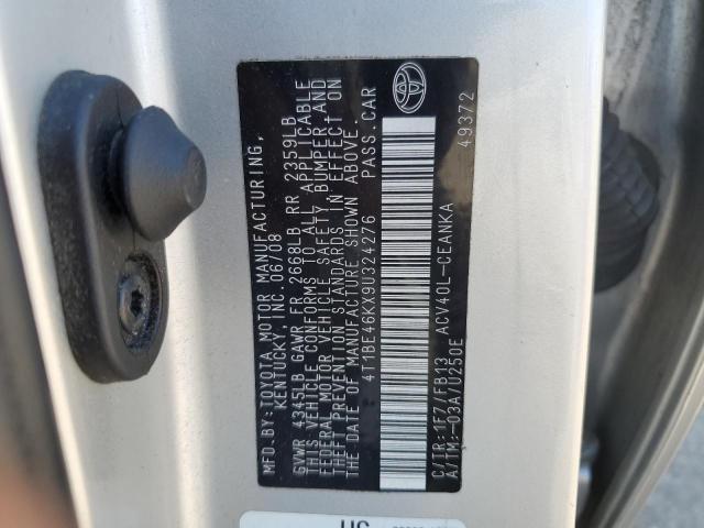 4T1BE46KX9U324276 - 2009 TOYOTA CAMRY BASE SILVER photo 12