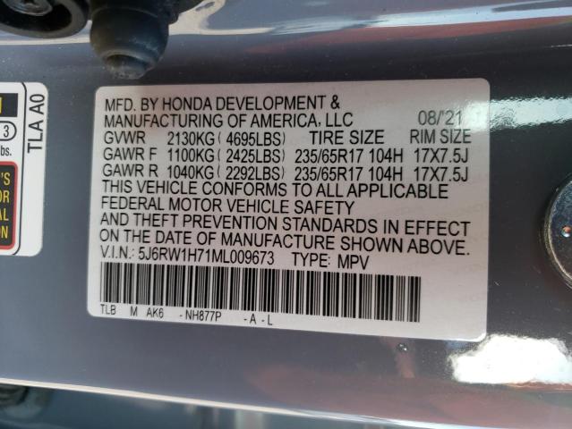 5J6RW1H71ML009673 - 2021 HONDA CR-V SE GRAY photo 12