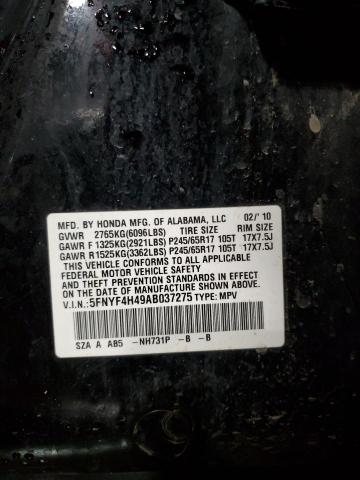 5FNYF4H49AB037275 - 2010 HONDA PILOT EX Qara foto 13