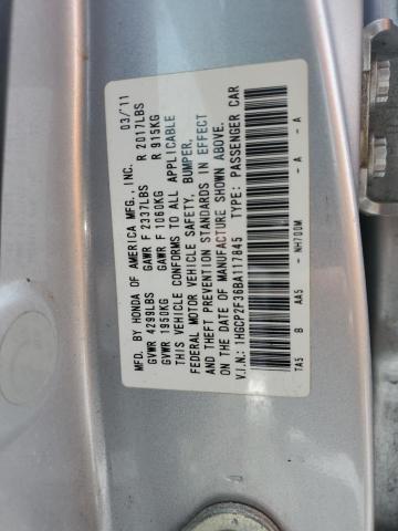 1HGCP2F36BA117845 - 2011 HONDA ACCORD LX SILVER photo 12