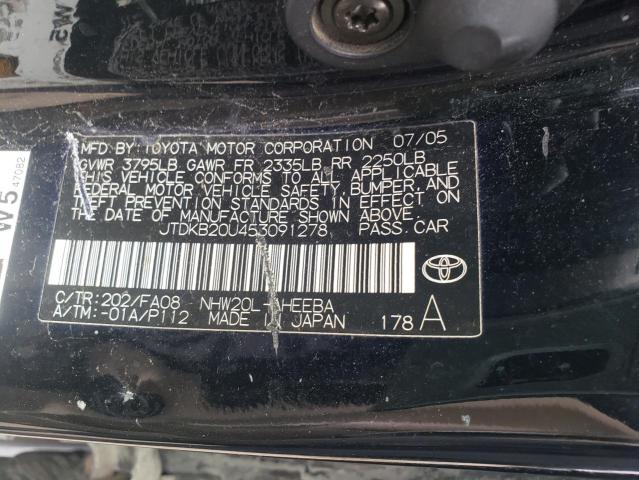 JTDKB20U453091278 - 2005 TOYOTA PRIUS BLACK photo 12