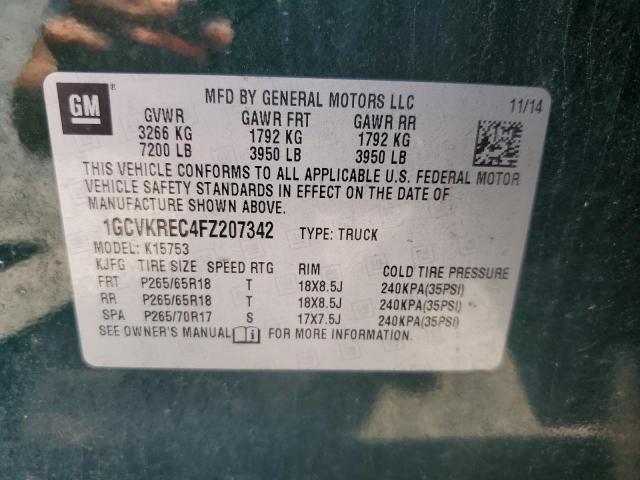 1GCVKREC4FZ207342 - 2015 CHEVROLET SILVERADO K1500 LT GREEN photo 12