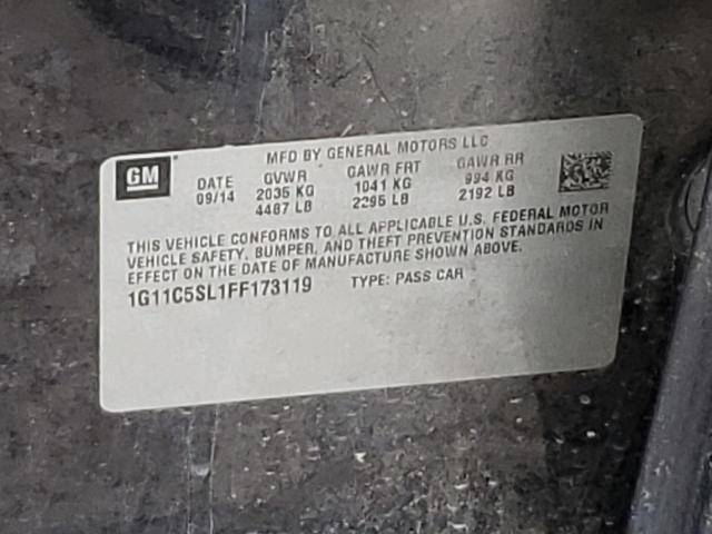 1G11C5SL1FF173119 - 2015 CHEVROLET MALIBU 1LT BLACK photo 12