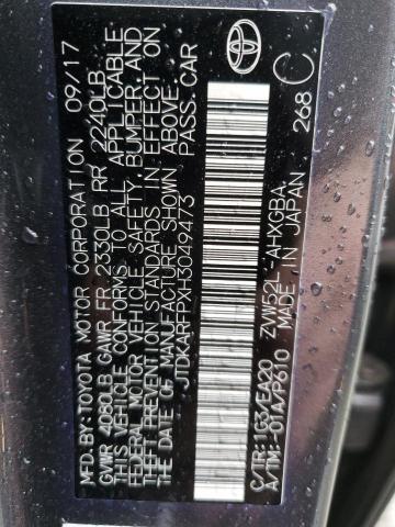 JTDKARFPXH3049473 - 2017 TOYOTA PRIUS PRIM გრაფიტი ფოტო 12