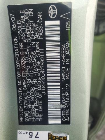 JTDKB20U477682111 - 2007 TOYOTA PRIUS 绿色 照片 12