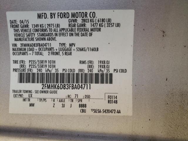 2FMHK6D83FBA04711 - 2015 FORD FLEX LIMITED GRAY photo 13