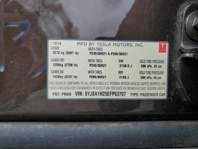 5YJSA1H25EFP63707 - 2014 TESLA MODEL S ყავისფერი ფოტო 12