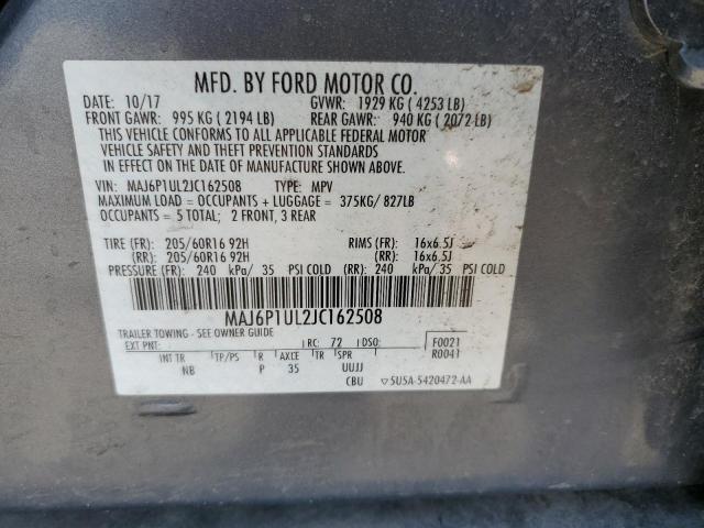 MAJ6P1UL2JC162508 - 2018 FORD ECOSPORT SE GRAY photo 13