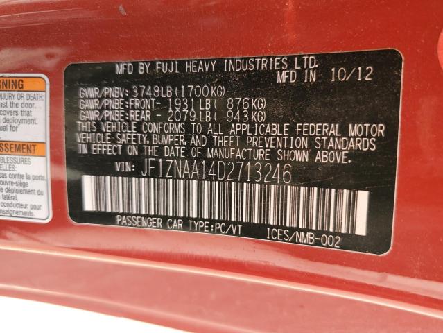 JF1ZNAA14D2713246 - 2013 TOYOTA SCION FR-S წითელი ფოტო 12