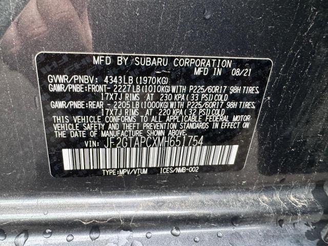 JF2GTAPCXMH651754 - 2021 SUBARU CROSSTREK PREMIUM ნაცრისფერი ფოტო 10