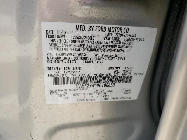 1FAHP25W59G108650 - 2009 FORD TAURUS LIMITED SILVER photo 12