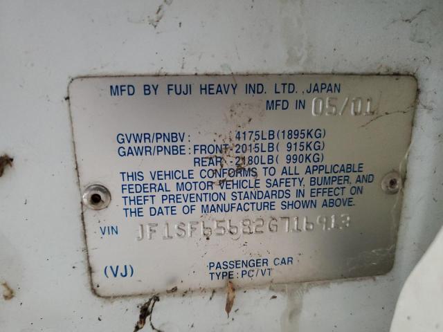 JF1SF65682G716913 - 2002 SUBARU FORESTER S WHITE photo 12