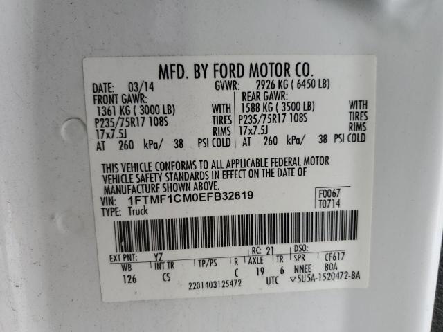 1FTMF1CM0EFB32619 - 2014 FORD F150 WHITE photo 12