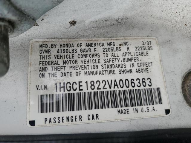 1HGCE1822VA006363 - 1997 HONDA ACCORD LX WHITE photo 12