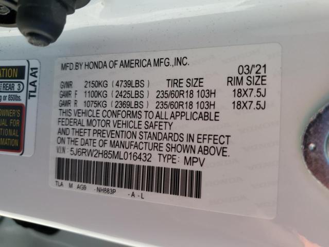 5J6RW2H85ML016432 - 2021 HONDA CR-V EXL WHITE photo 13